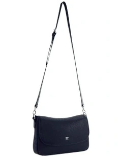 Leather Flap Over Crossbody Bag in Navy