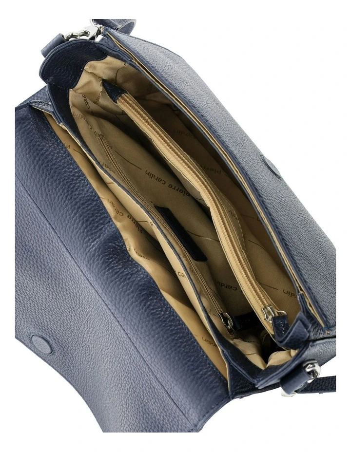 Leather Flap Over Crossbody Bag in Navy image 2