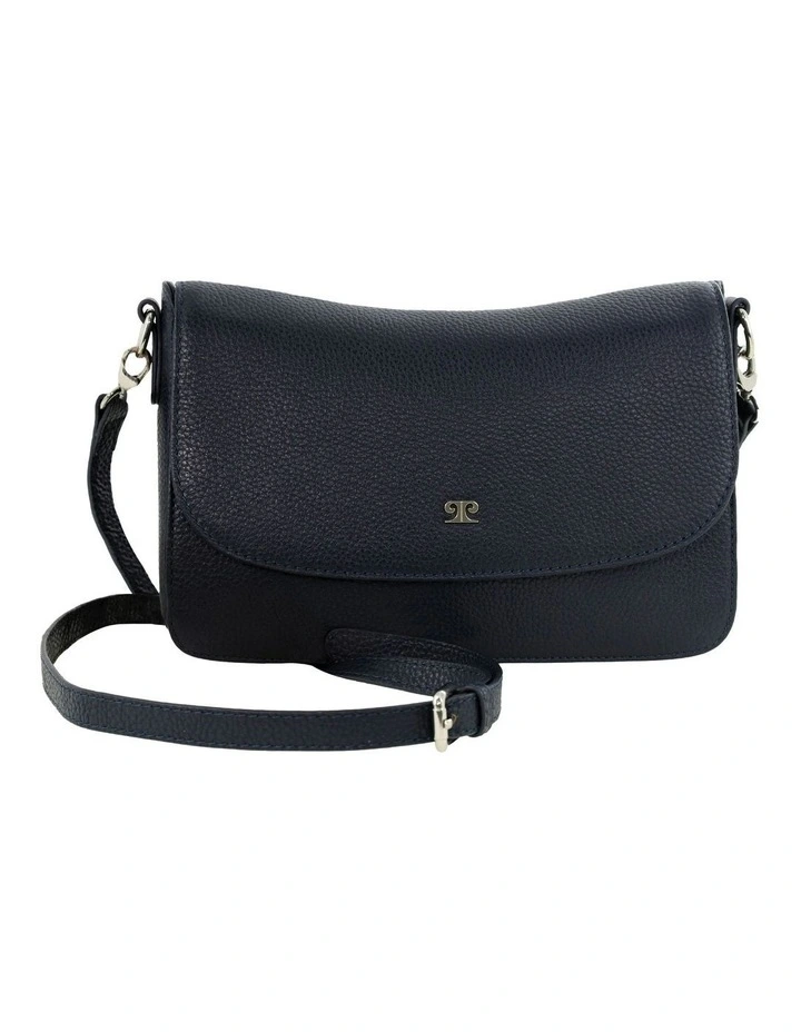 Leather Flap Over Crossbody Bag in Navy image 3