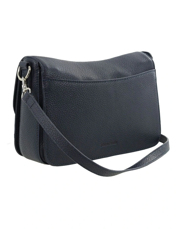 Leather Flap Over Crossbody Bag in Navy image 4