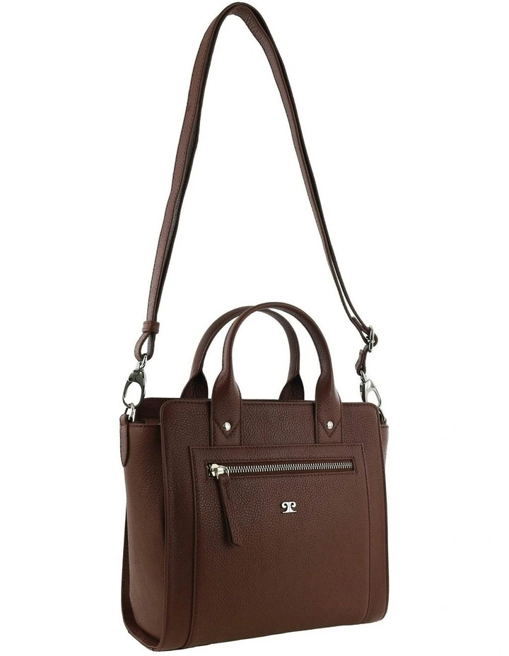 Leather Mini Tote Crossbody Bag in Chocolate image 1