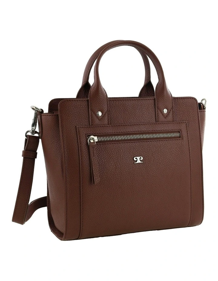 Leather Mini Tote Crossbody Bag in Chocolate image 3