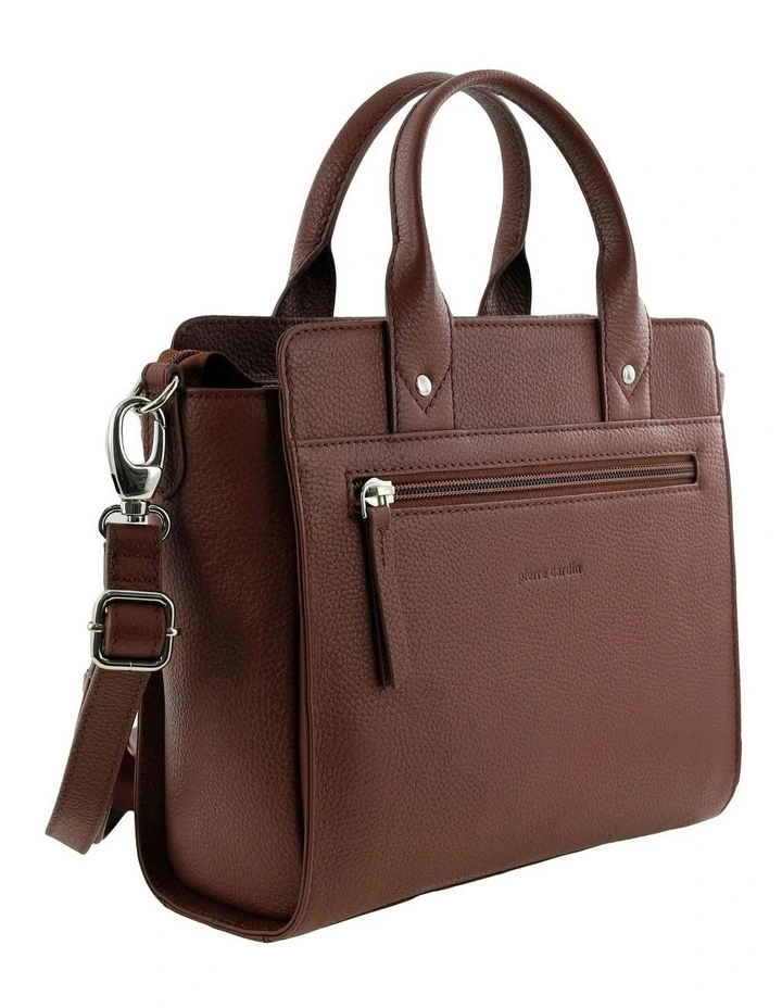 Leather Mini Tote Crossbody Bag in Chocolate image 5