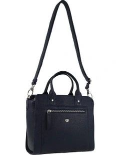 Mini Leather Tote Crossbody Bag in Navy