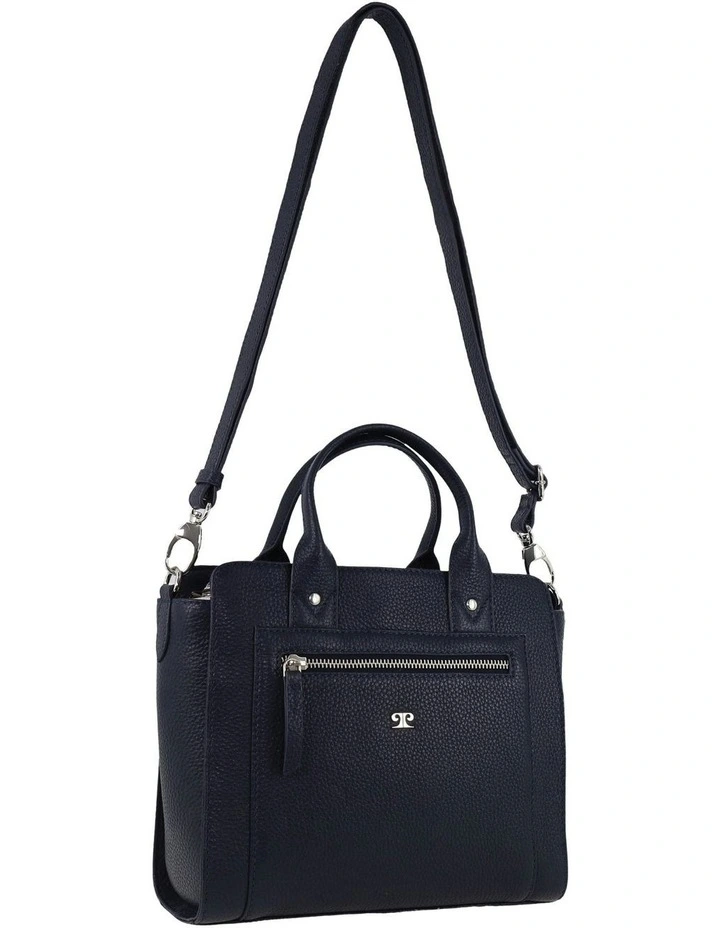 Mini Leather Tote Crossbody Bag in Navy image 1