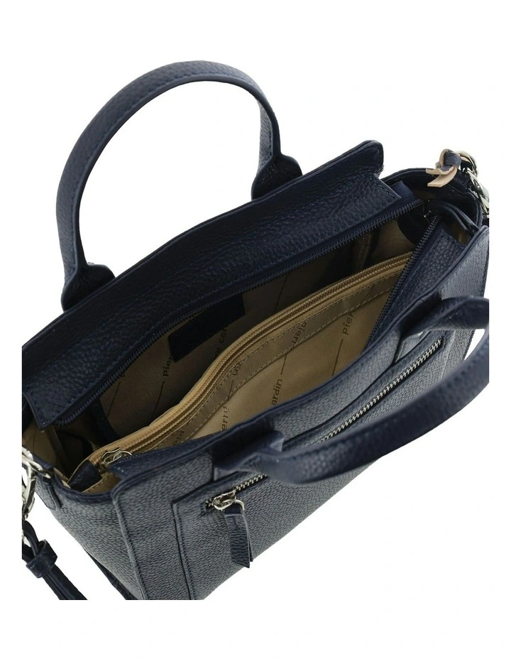 Mini Leather Tote Crossbody Bag in Navy image 2