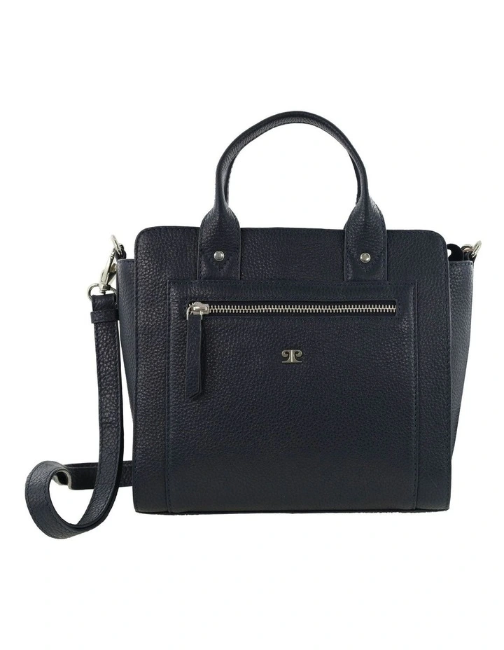 Mini Leather Tote Crossbody Bag in Navy image 3