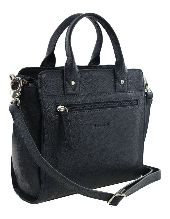 Mini Leather Tote Crossbody Bag in Navy image 4