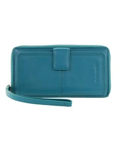 Zip Around Wallet With Wristlet in Turquoise
