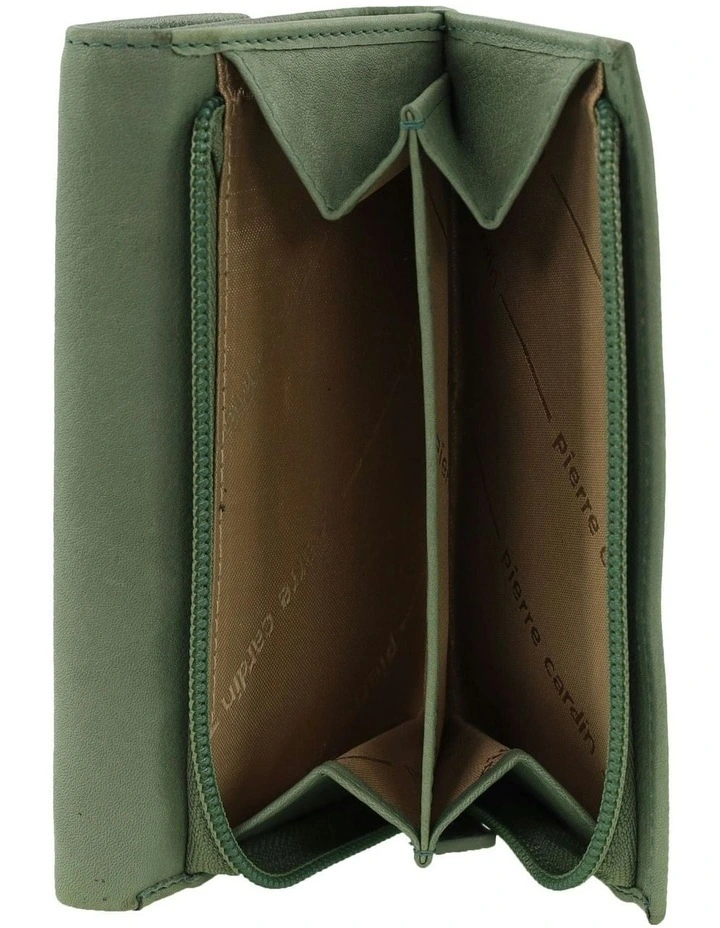 Leather Tri-Fold Wallet in Sage image 2