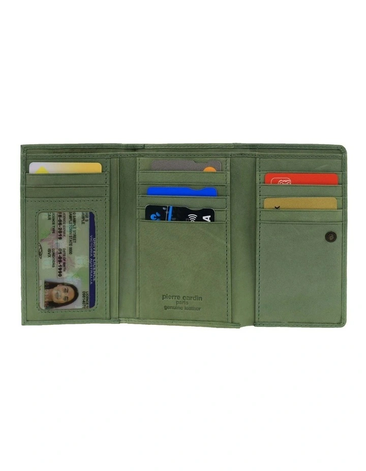 Leather Tri-Fold Wallet in Sage image 3