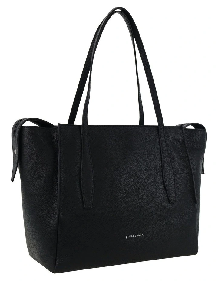 Leather Shopper Tote Bag in Black image 1