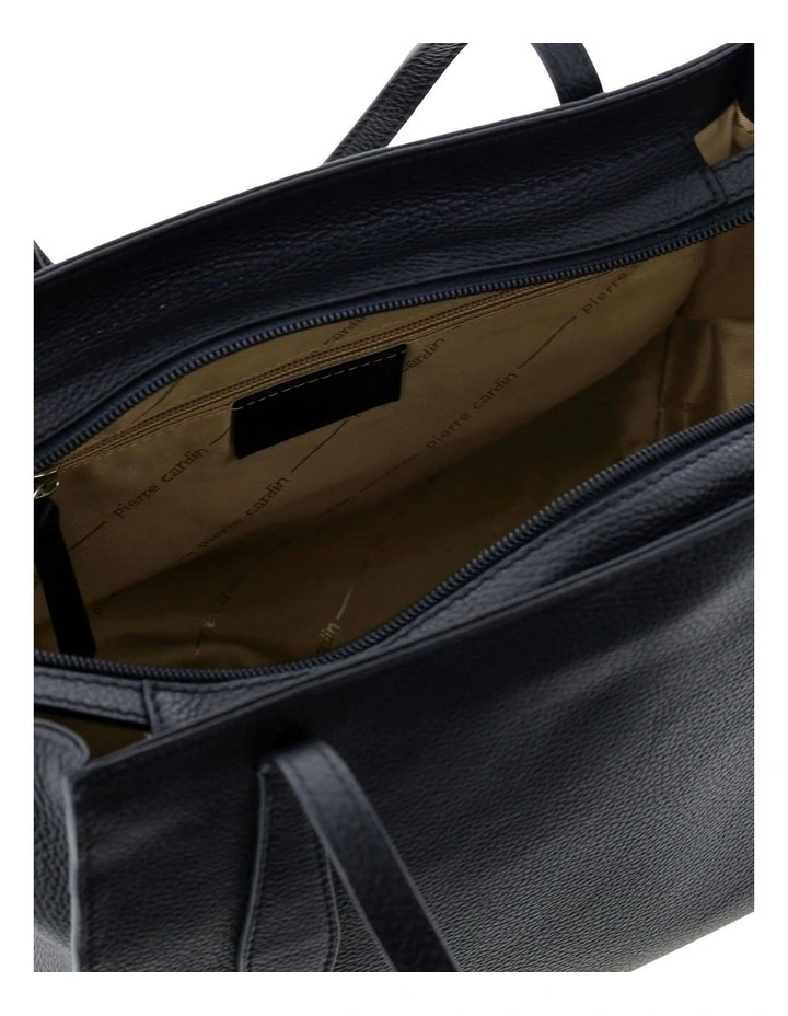 Leather Shopper Tote Bag in Black image 2