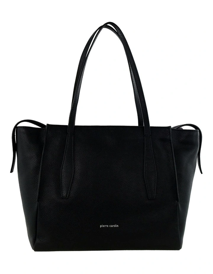Leather Shopper Tote Bag in Black image 3