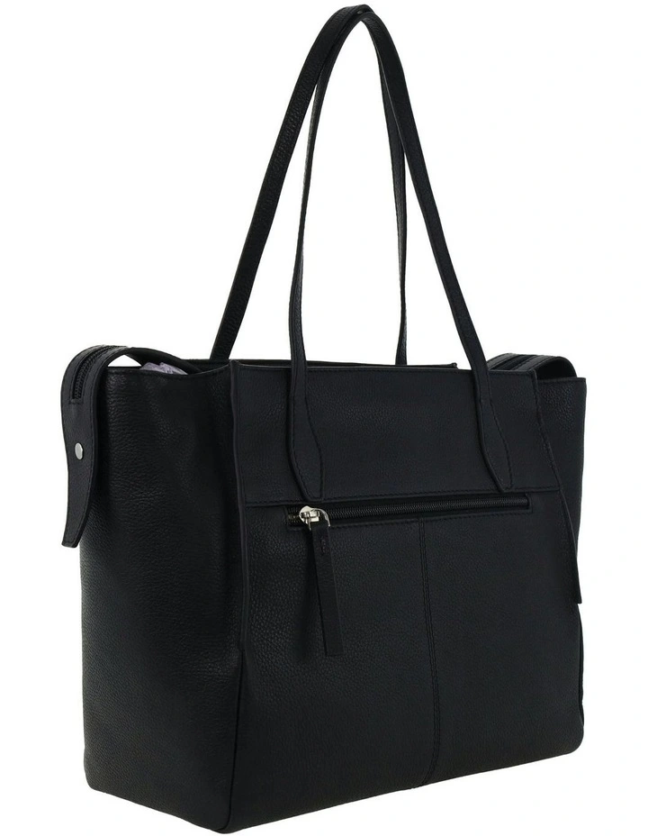 Leather Shopper Tote Bag in Black image 4