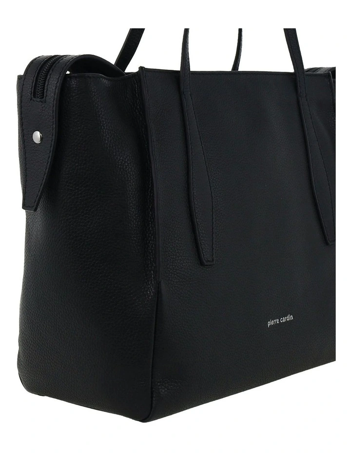 Leather Shopper Tote Bag in Black image 5