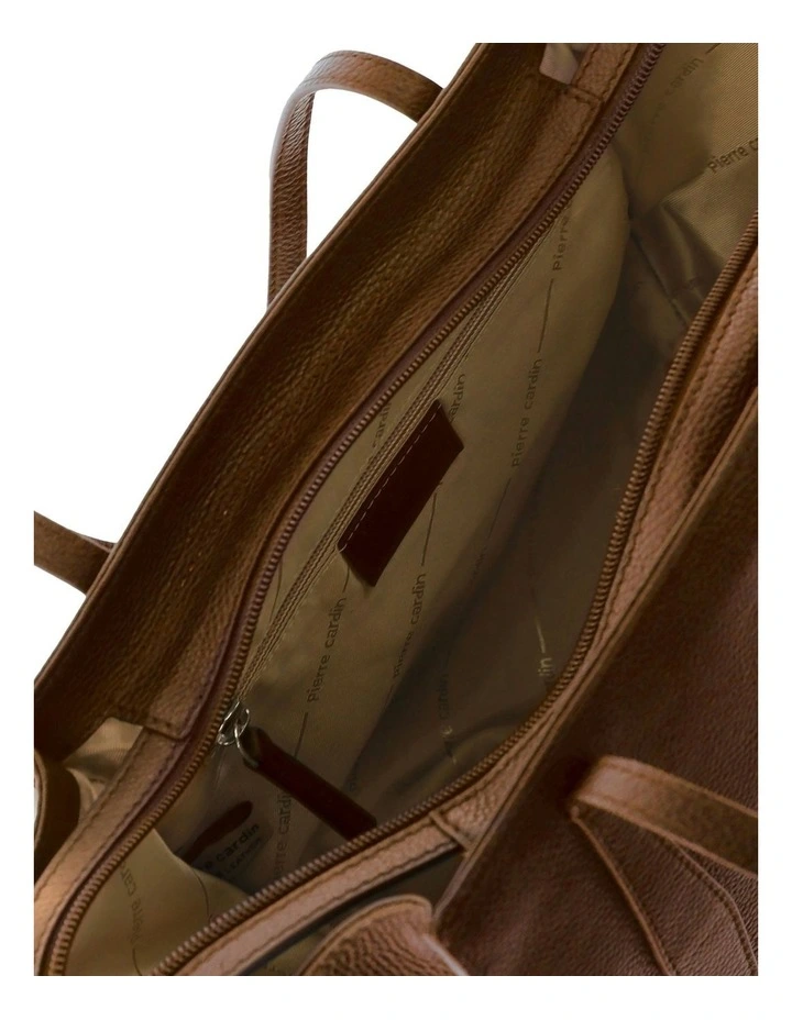 Leather Shopper Tote Bag in Tan image 2