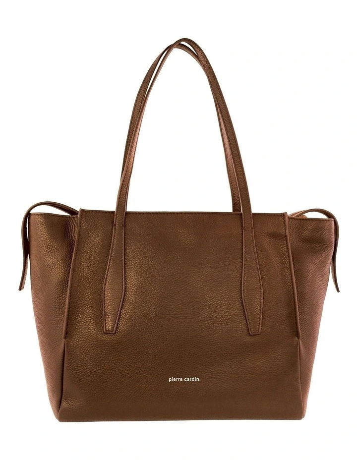 Leather Shopper Tote Bag in Tan image 3