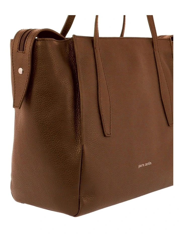 Leather Shopper Tote Bag in Tan image 5