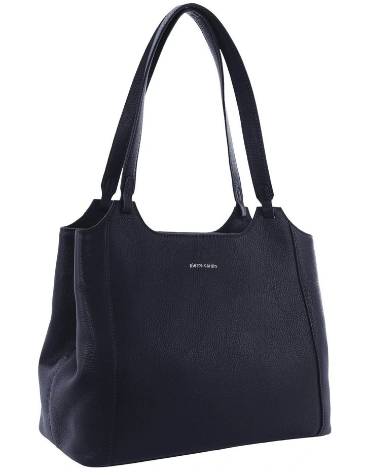 Leather Tote Bag in Navy image 1