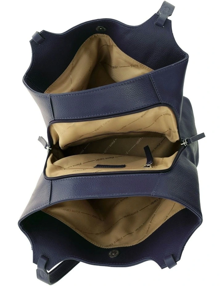 Leather Tote Bag in Navy image 2