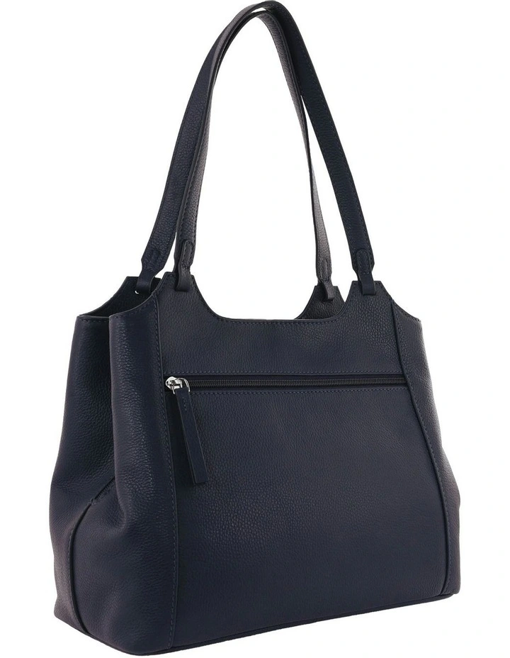 Leather Tote Bag in Navy image 3