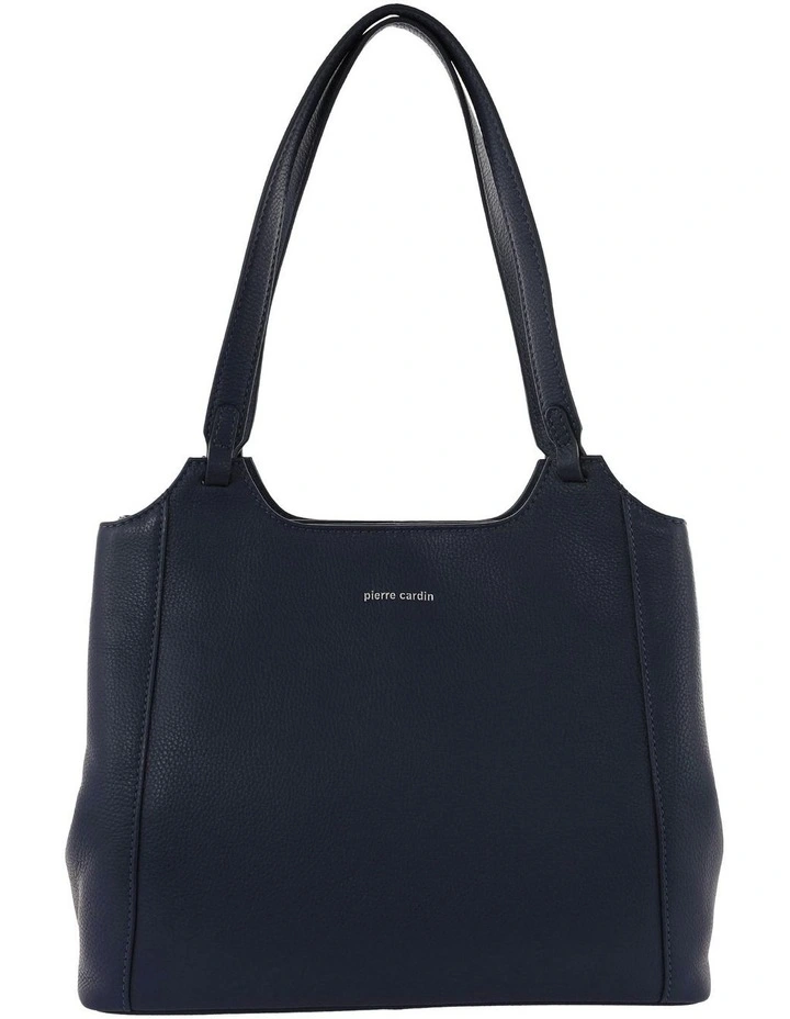 Leather Tote Bag in Navy image 4
