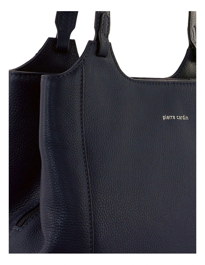 Leather Tote Bag in Navy image 5