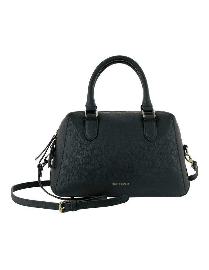 Leather Tote Crossbody Bag in Black image 3