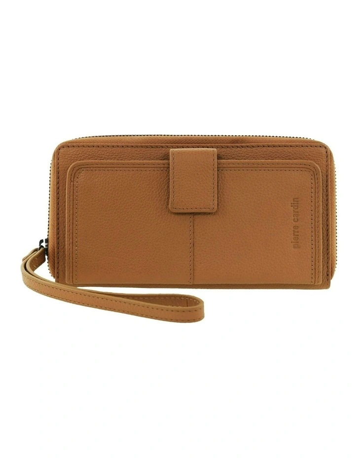 Leather Zip Around Wallet With Wristlet in Tan image 1