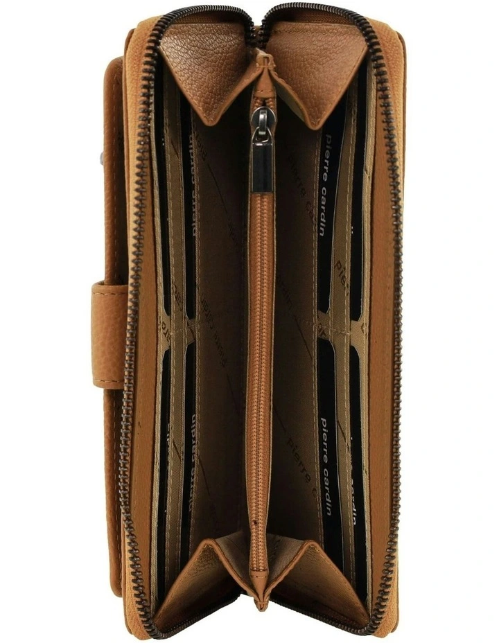 Leather Zip Around Wallet With Wristlet in Tan image 2