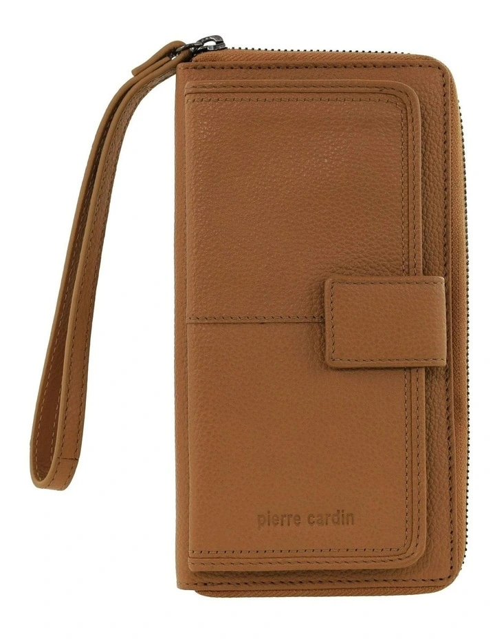 Leather Zip Around Wallet With Wristlet in Tan image 3