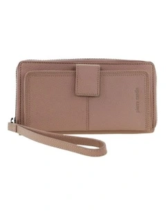 Leather Zip Around Wallet with Wristlet in Pink