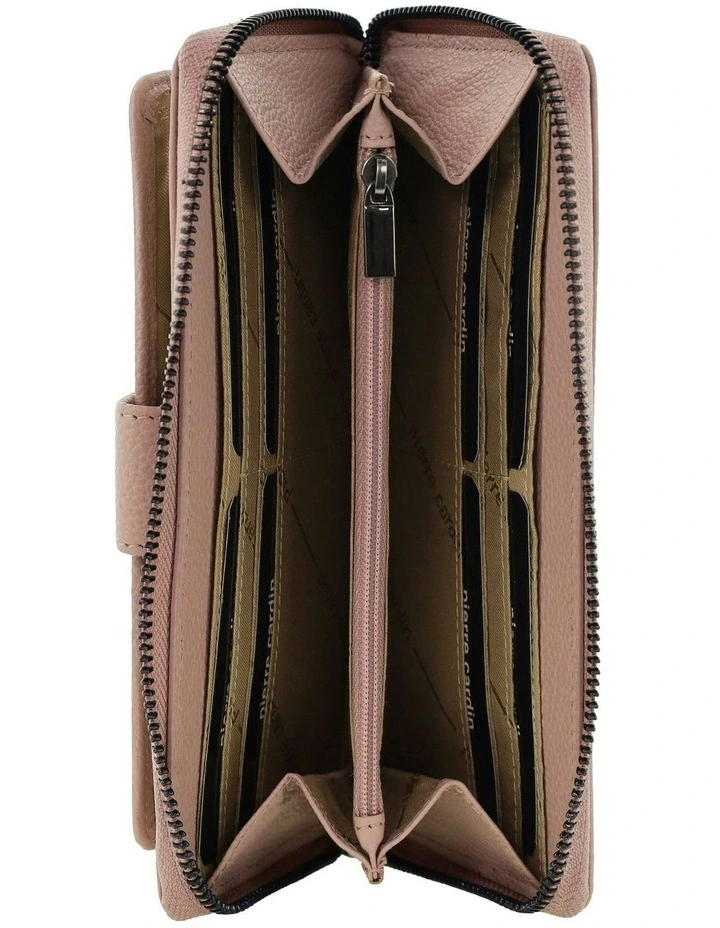 Leather Zip Around Wallet with Wristlet in Pink image 2