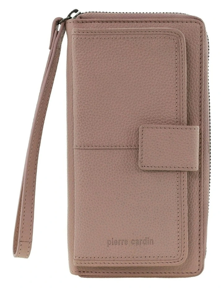 Leather Zip Around Wallet with Wristlet in Pink image 3