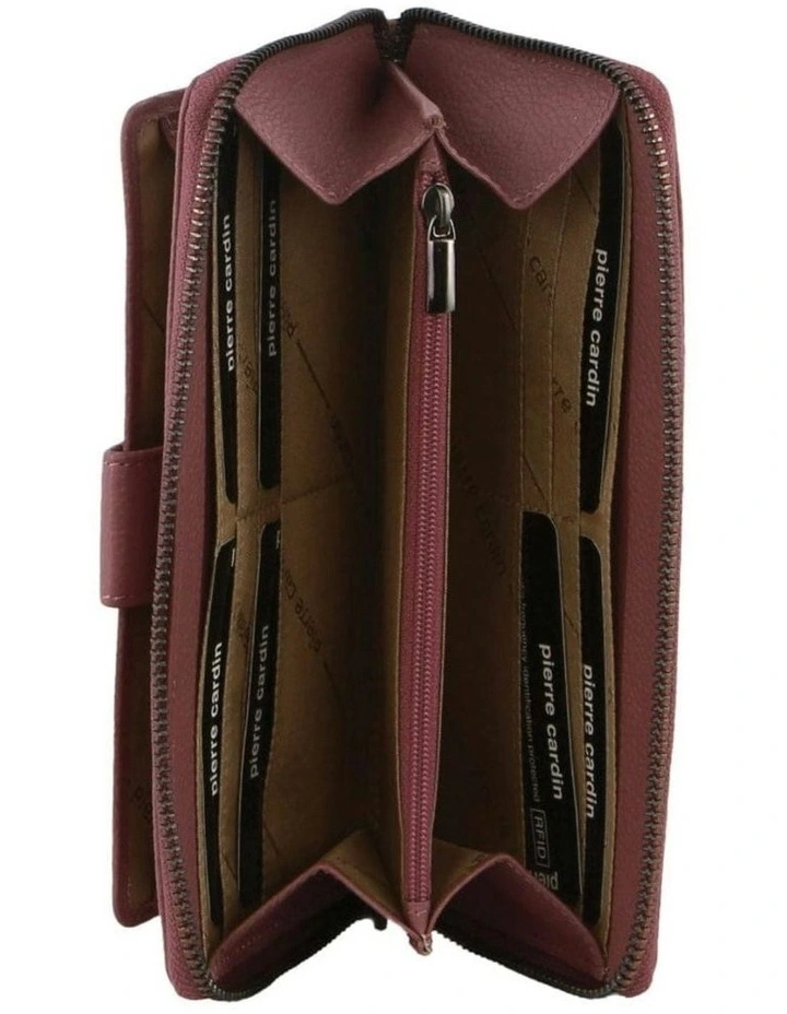 Leather Zip Around Wallet with Wristlet in Rose image 2