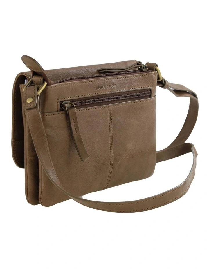 Leather Flap-Over Crossbody Bag in Oak image 4