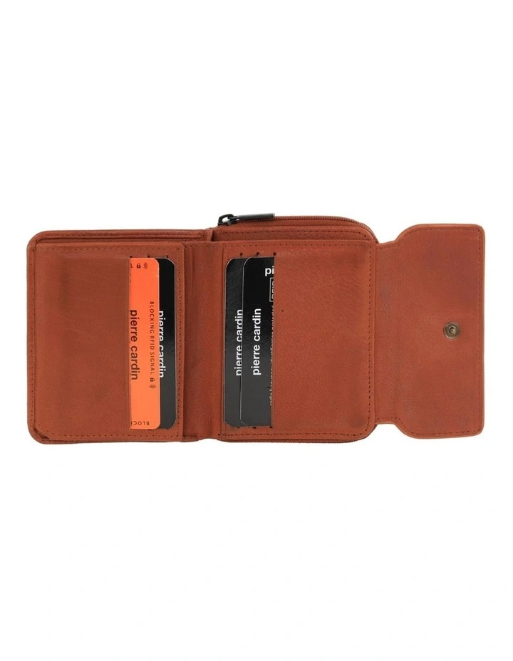 Leather Small Bi-Fold Flap Wallet in Oak image 2