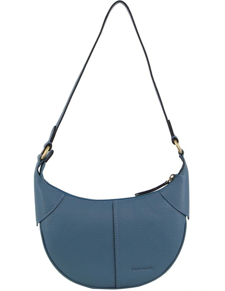 Leather Ladies Crescent Shoulder Bag in Blue image 3
