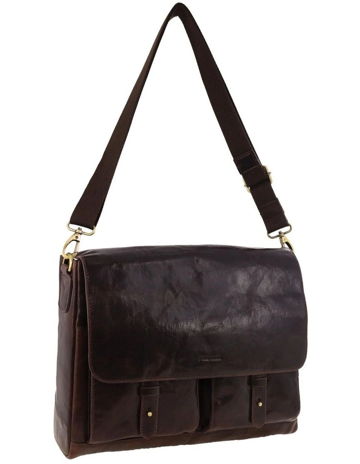 Leather Refined Messenger Bag in Chocolate image 1