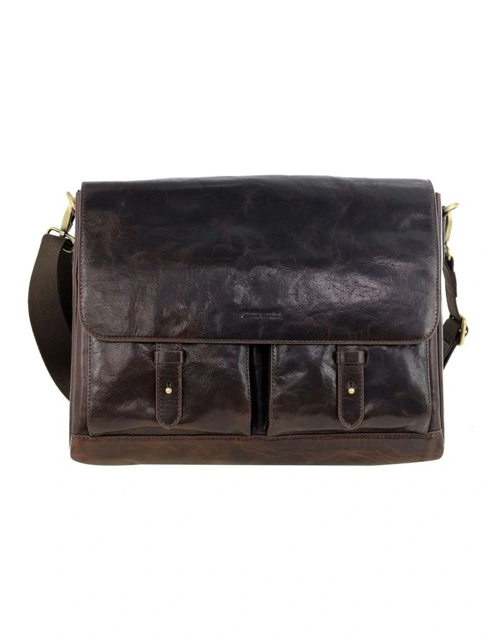 Leather Refined Messenger Bag in Chocolate image 2