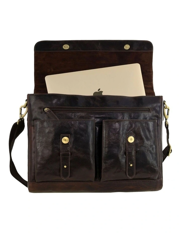 Leather Refined Messenger Bag in Chocolate image 5