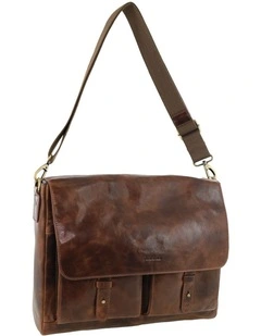 Leather Refined Messenger Bag in Cognac