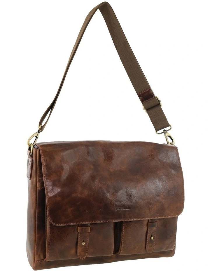 Leather Refined Messenger Bag in Cognac image 1
