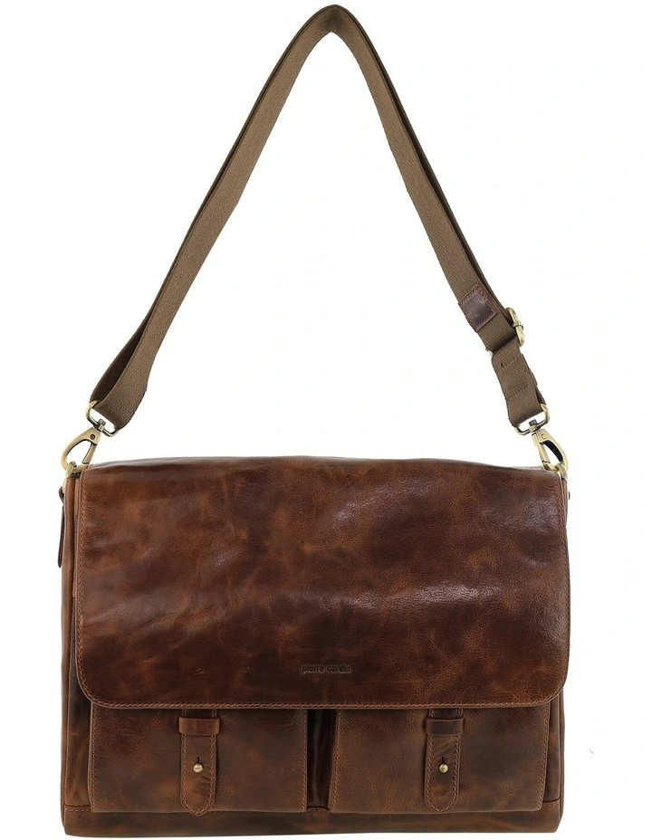 Leather Refined Messenger Bag in Cognac image 3