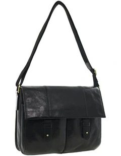 Leather Rustic Messenger Bag in Black
