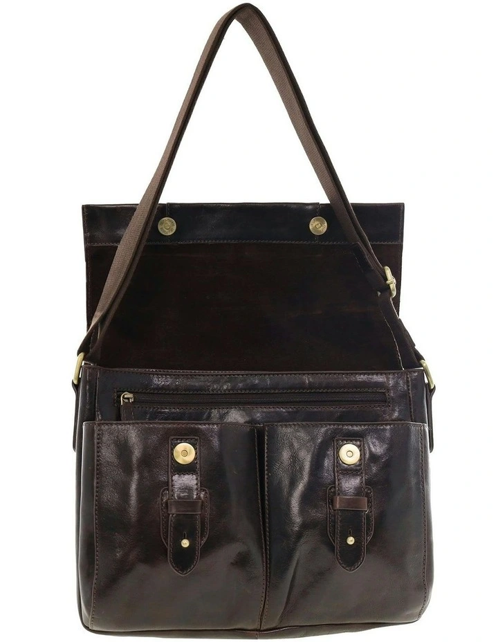 Leather Rustic Messenger Bag in Chocolate image 5