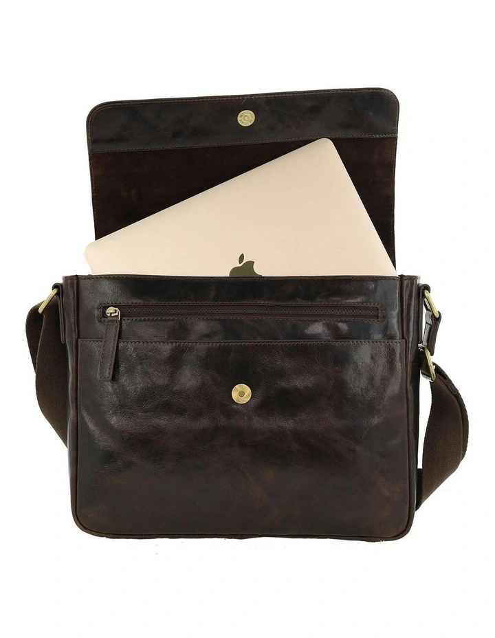 Leather Classic Messenger Bag in Chocolate image 2