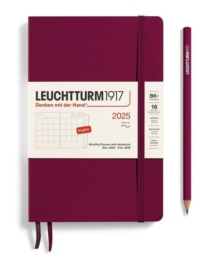 Leuchtturm1917 monthly planner with notebook 2025 inred myer
