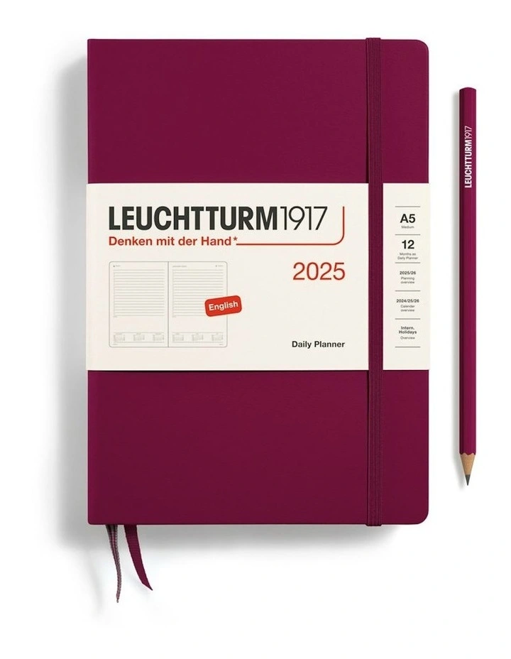 Medium (A5) Hardcover Daily Planner 2025 in Port Red image 1